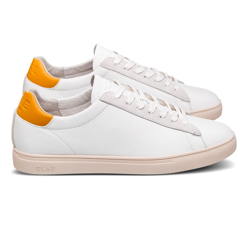 CLAE BRADLEY CALIFORNIA Shoes Womens USA817-S56 In White Leather Mineral Yellow